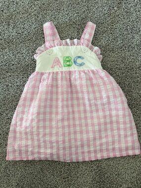 Stitchy Fish Pink Gingham ABC Sundress